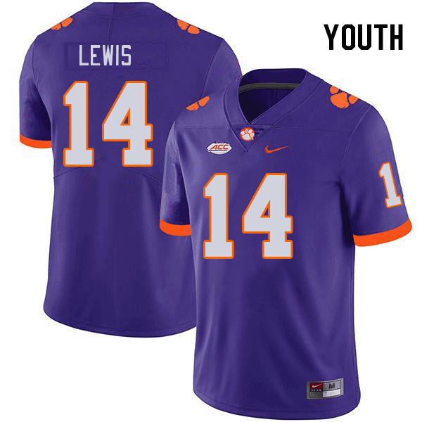 Youth Clemson Tigers Shelton Lewis #14 College Purple NCAA Authentic Football Stitched Jersey 23JN30RP